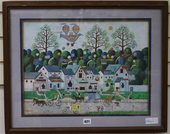 O. Mercudo, watercolour, Street scene with restaurants, signed, 37 x 50cm